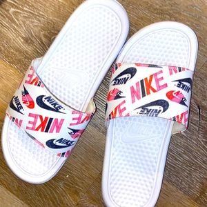 White Nike slides